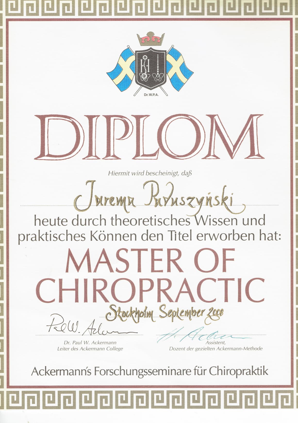 Certyfikat ukończenia kursu osteopatii