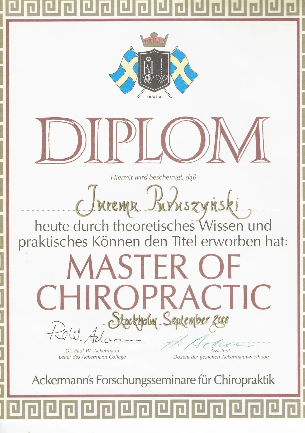 Certyfikat ukończenia kursu osteopatii